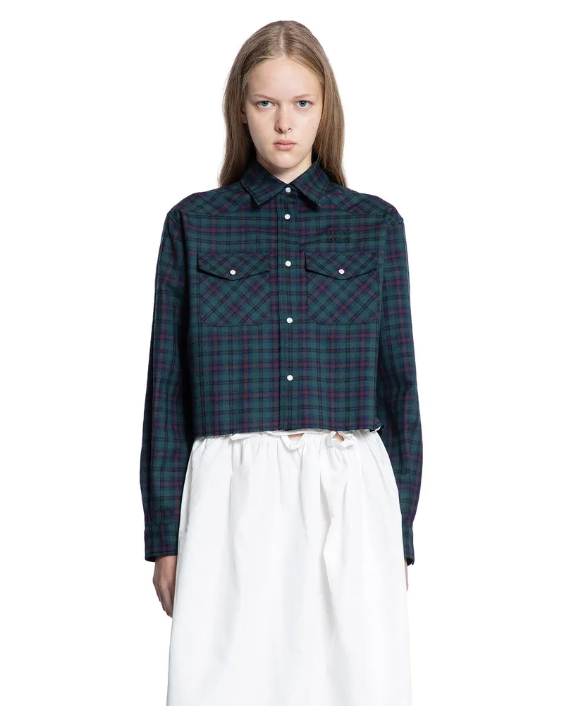 Miu Miu Wool Tartan Cropped Shirt Green