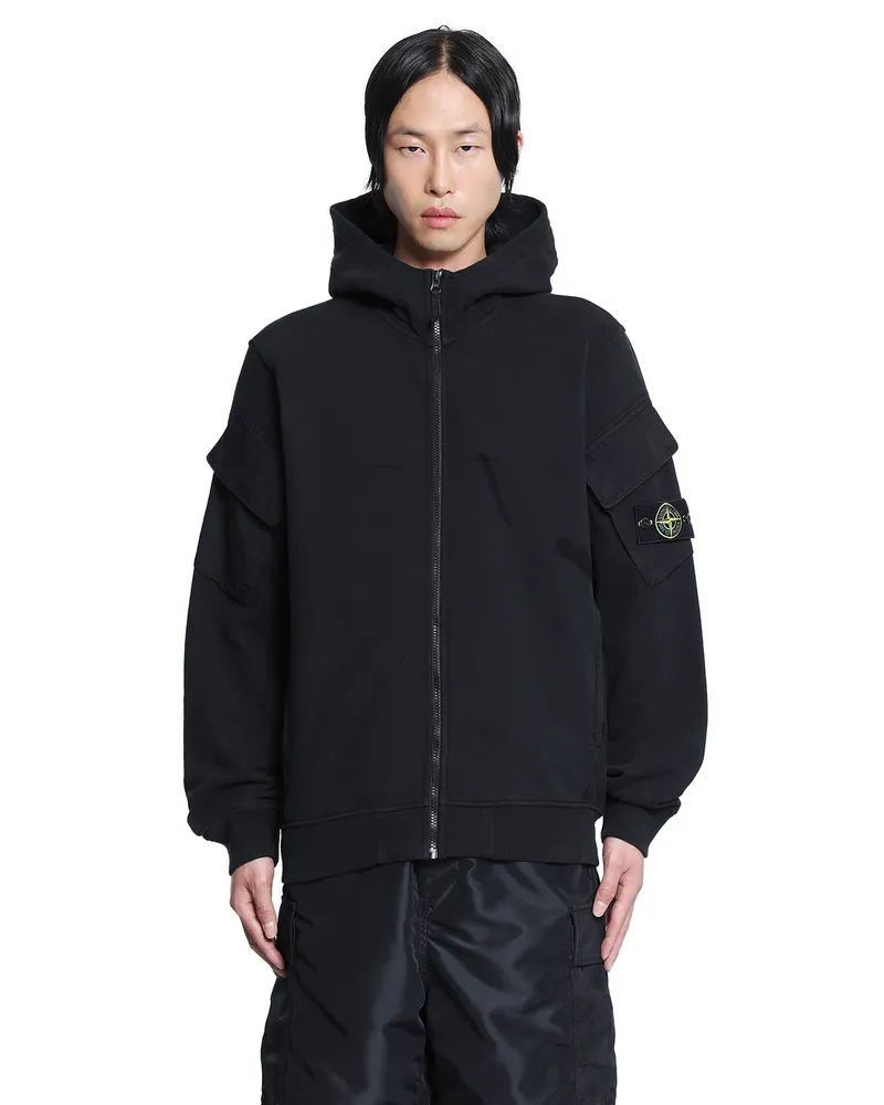 Stone Island 6100009 Zip-Up Hoodie Black