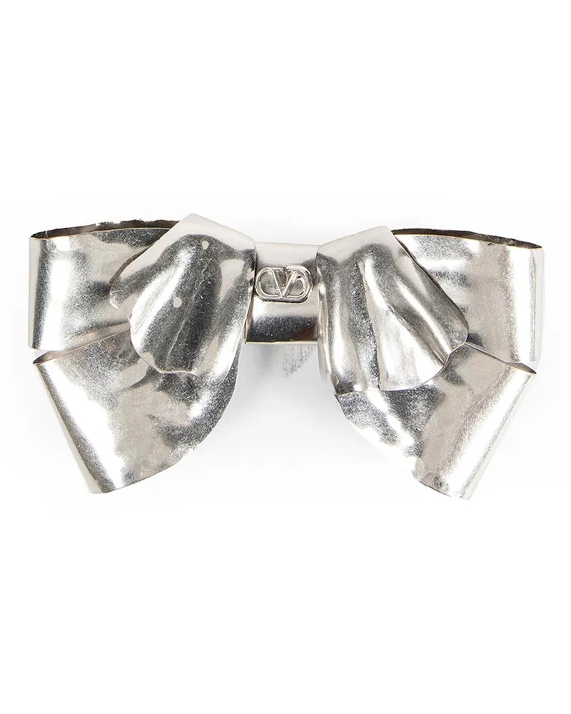 Valentino Garavani Trop Chou Metal Bow Brooch Silver