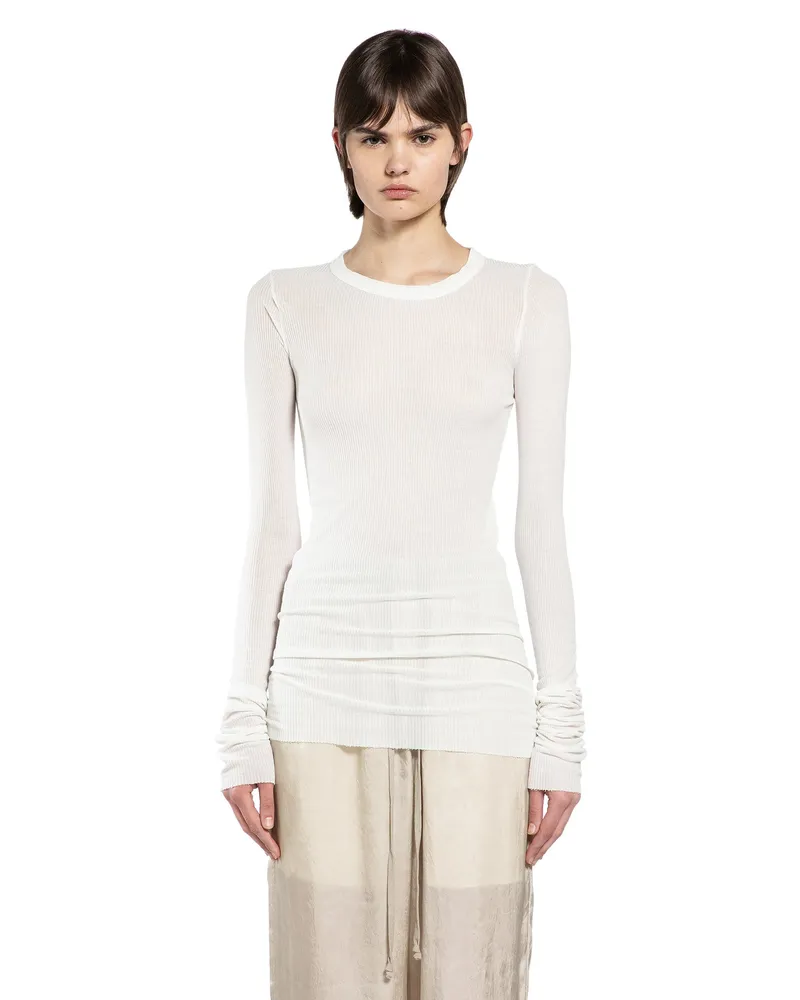 Rick Owens Temple Rib Long Sleeve T-Shirt Off-white