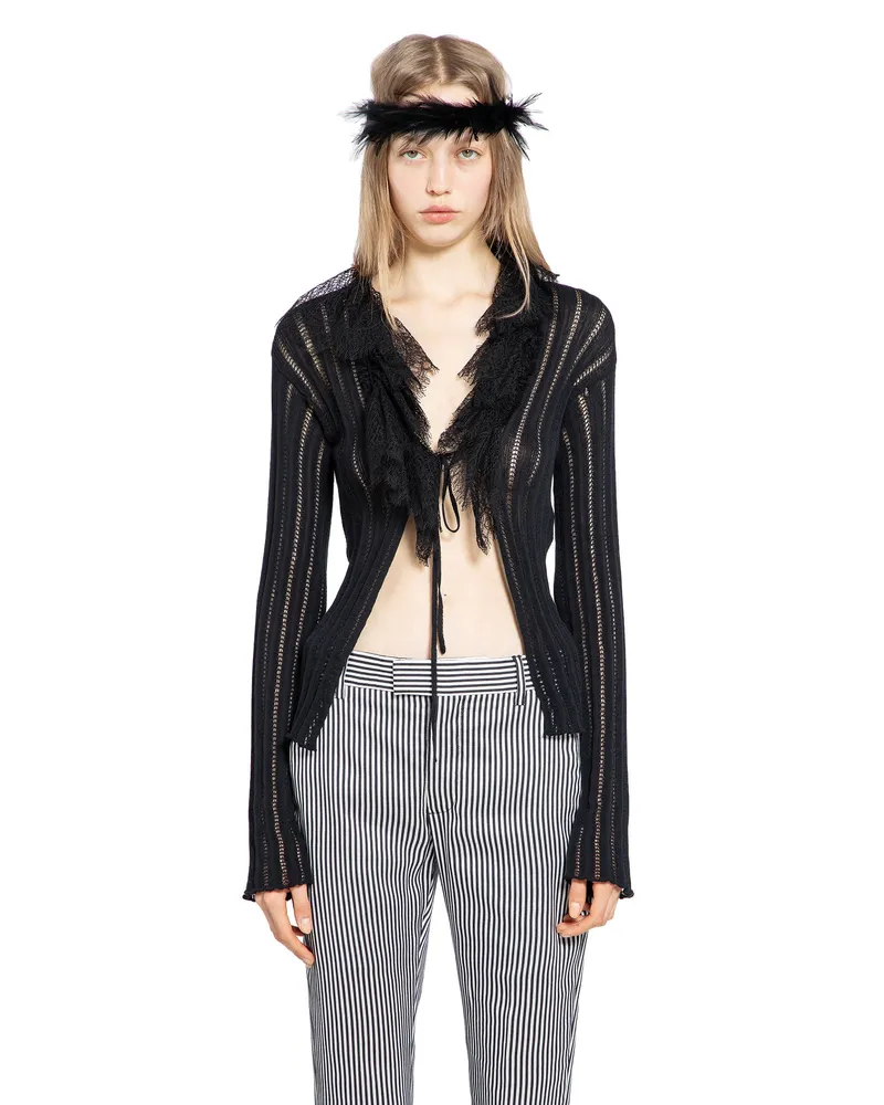 Ann Demeulemeester Nya Pointelle Knit Cropped Cardigan Black