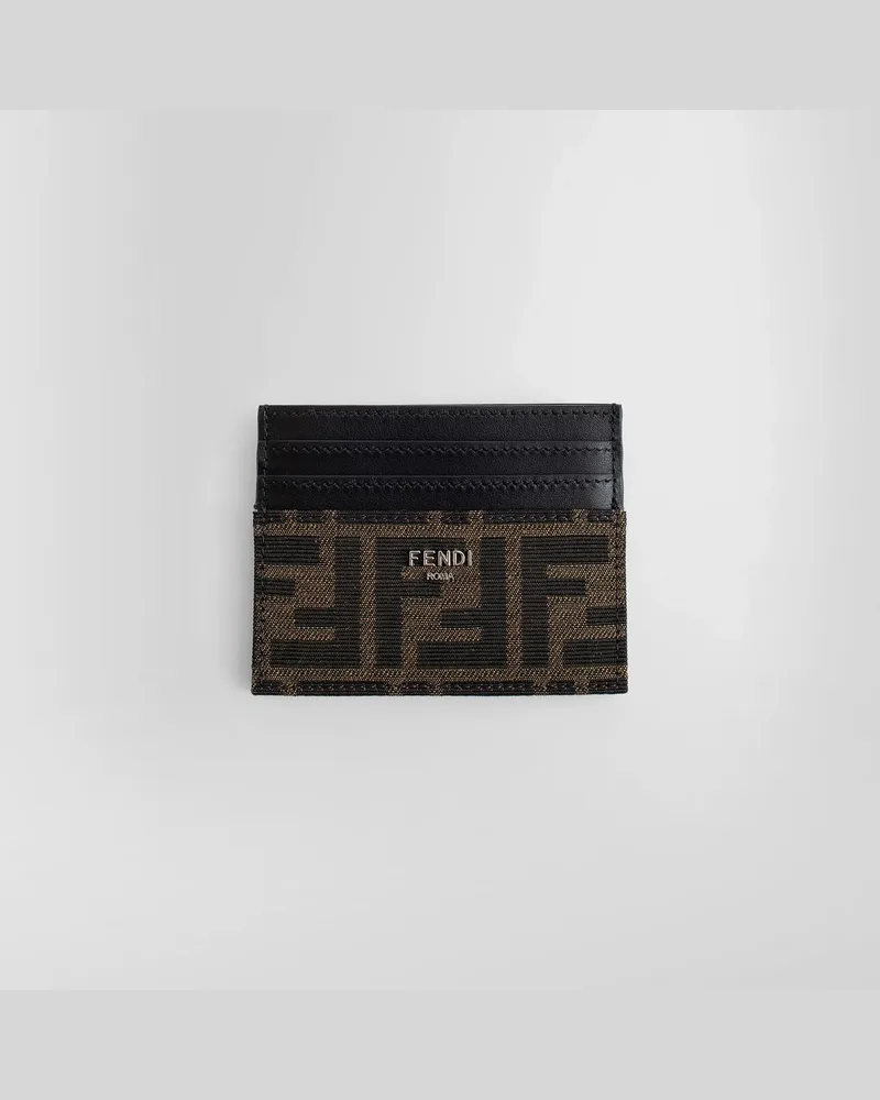 Fendi FF Fabric and Leather Card Holder Brown