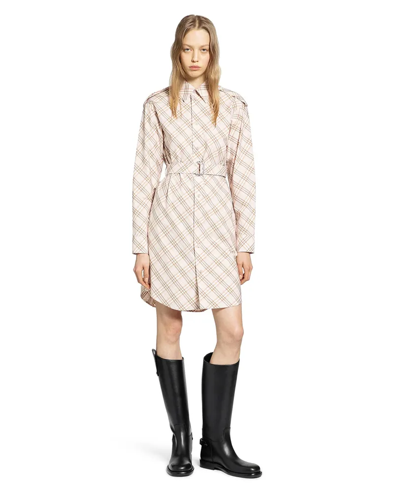 Burberry Check Cotton Poplin Shirt Dress Pink