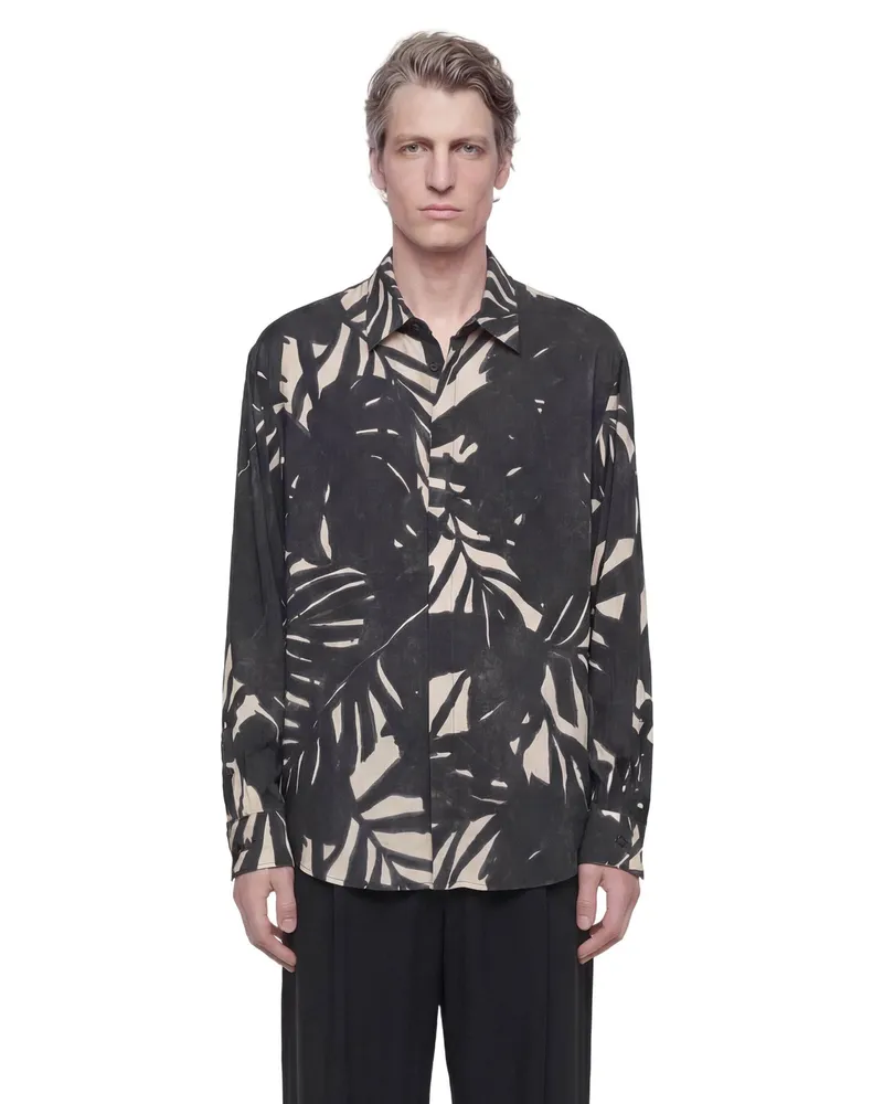 Emporio Armani Comfort Fit Shirt in Printed Fluid Viscose Black&white