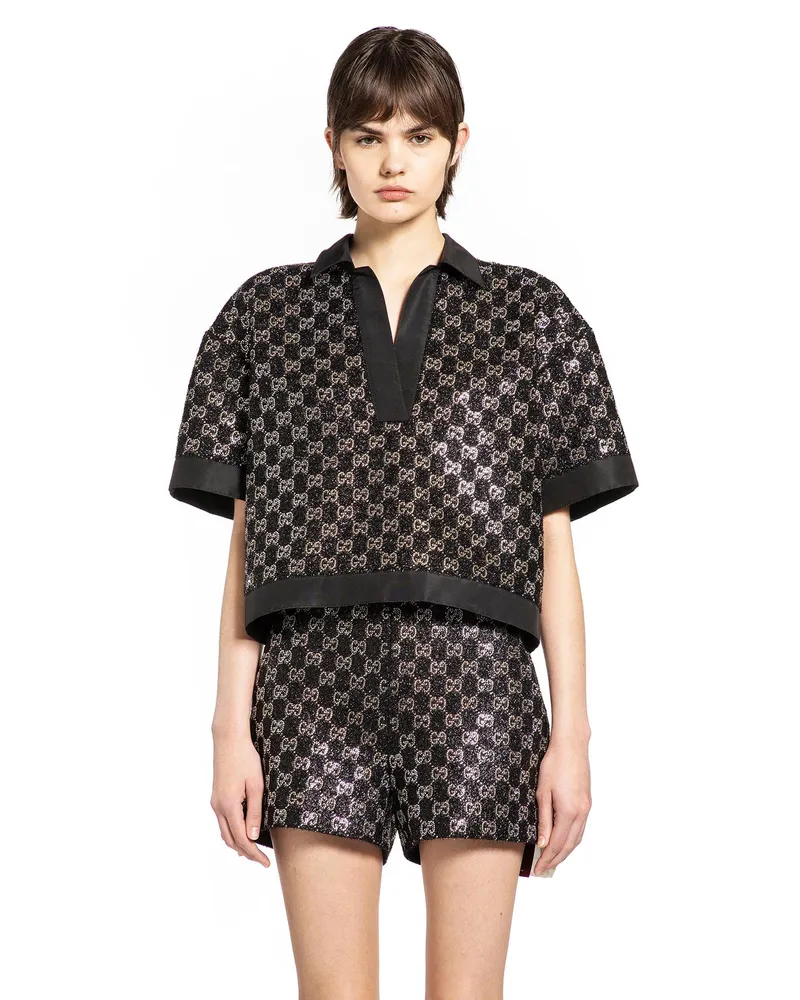 Gucci Embroidered Wool Tweed Lamé Shorts Black