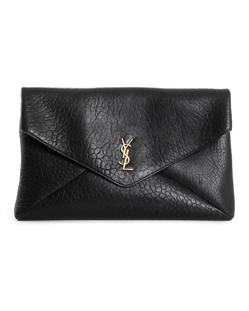 Saint Laurent Cassandre XXL Envelope Pouch in Leather Black