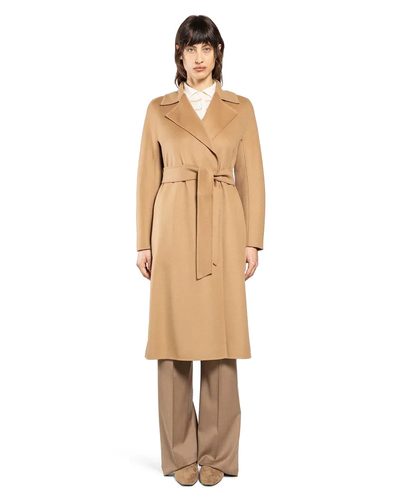 Max Mara Wool Cashmere Silk Wrap Coat Beige