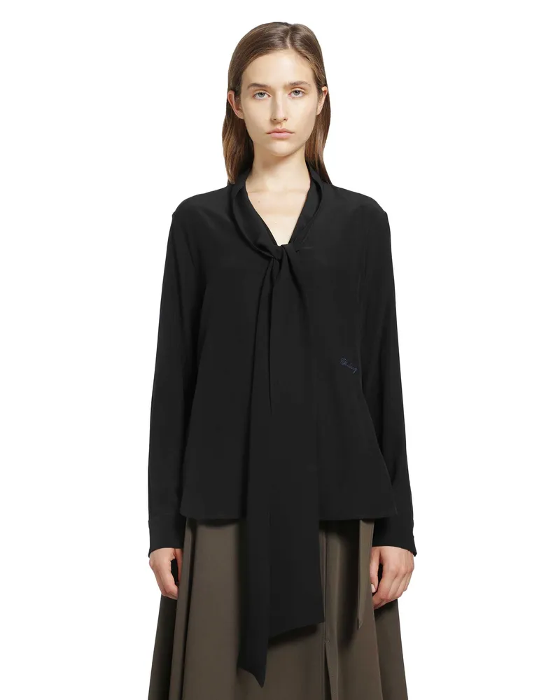 Burberry Silk Crepe De Chine Scarf Blouse Black