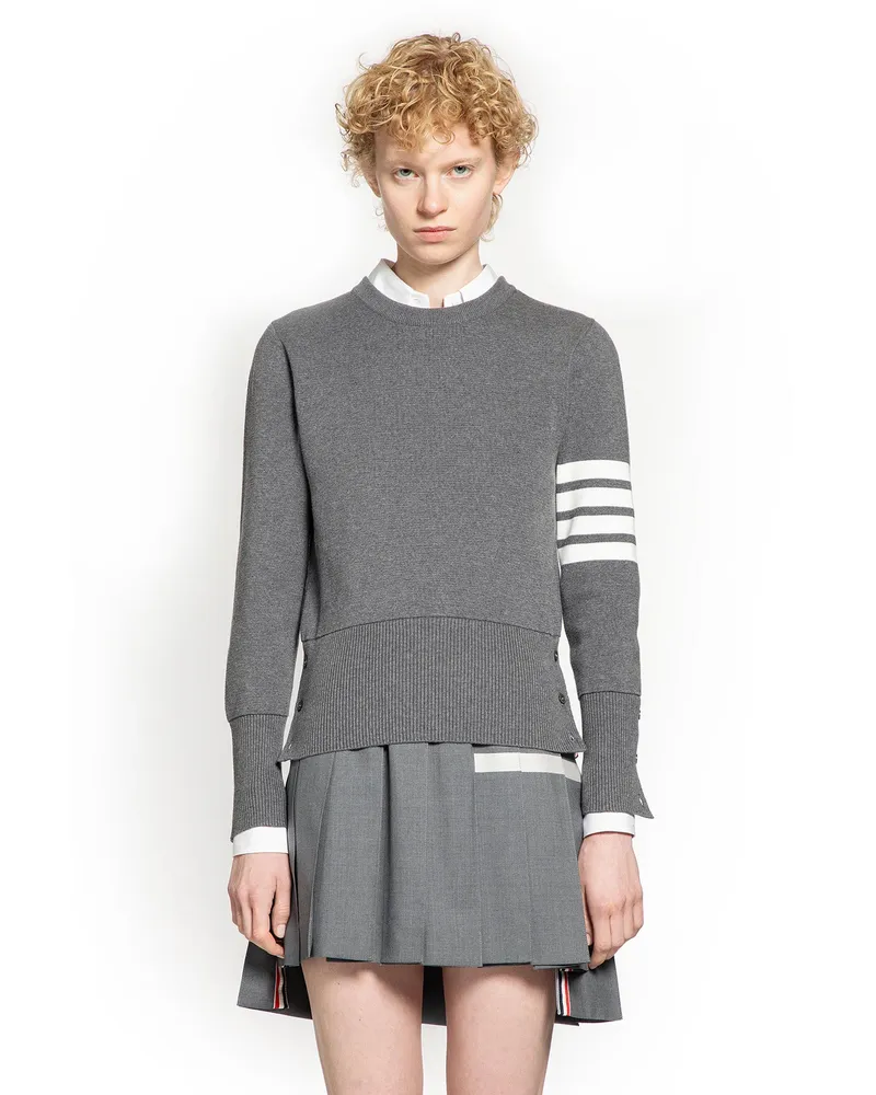 Thom Browne Milano Stitch Pullover With 4-Bar Grey