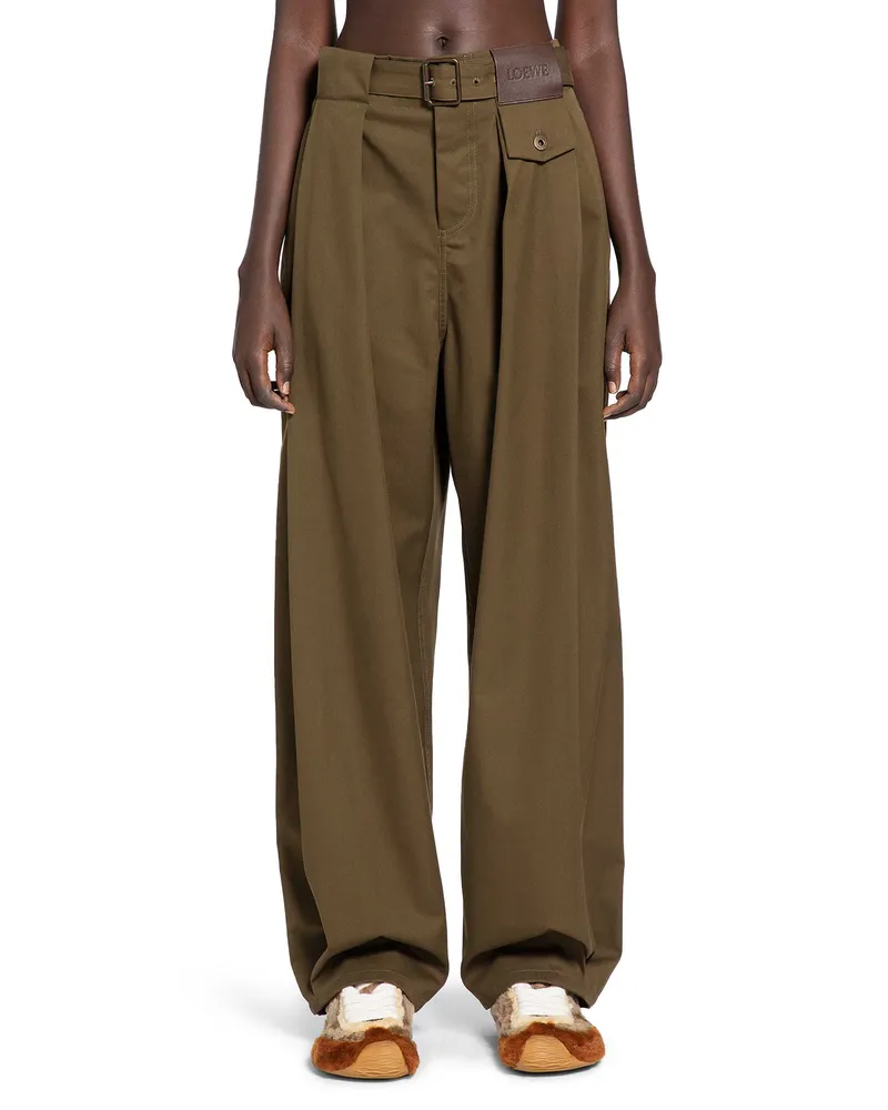 Loewe Pleated Cotton Silk Trousers Green