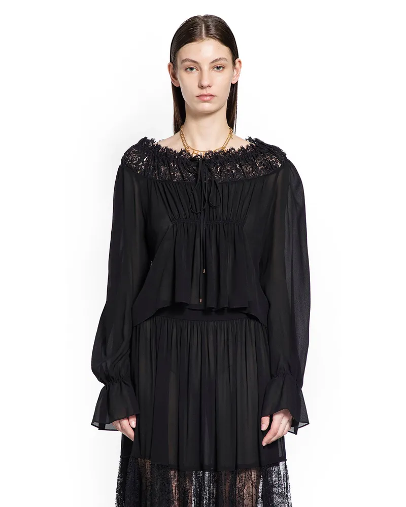 Chloé Crop Top in Silk Georgette and Lace Black