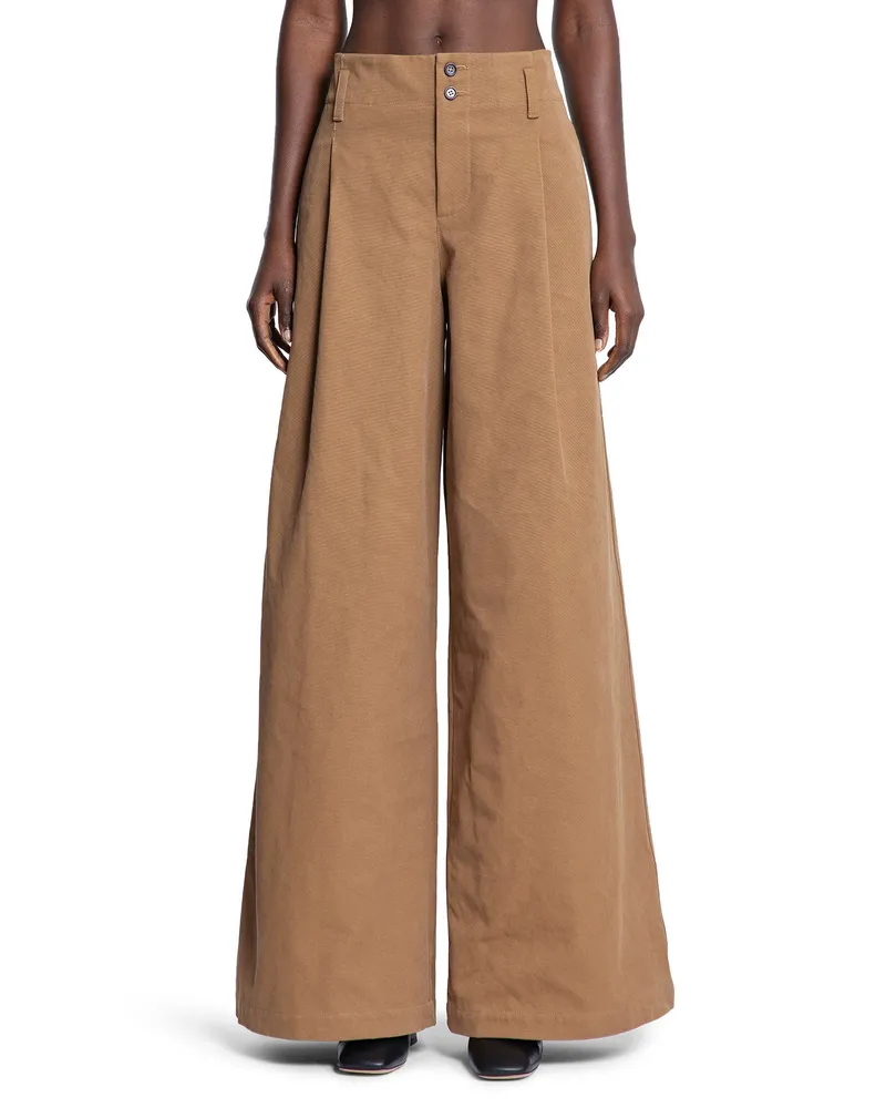 Chloé High-Rise Wide-Leg Pants in Cotton Canvas Brown