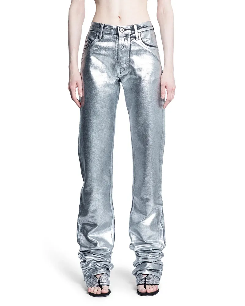 ATTICO Jeans lunghi in denim con rivestimento lucido Silver