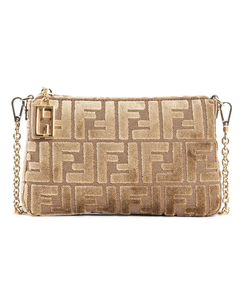 Fendi FF Velvet Baguette Pouch Beige