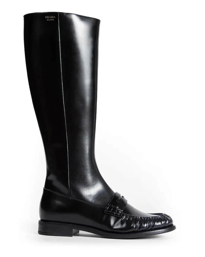Prada Leather Loafer Boots Black