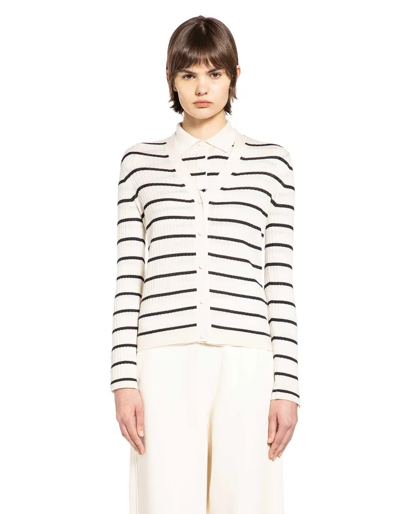 Max Mara Striped Silk Cashmere Cardigan Off-white