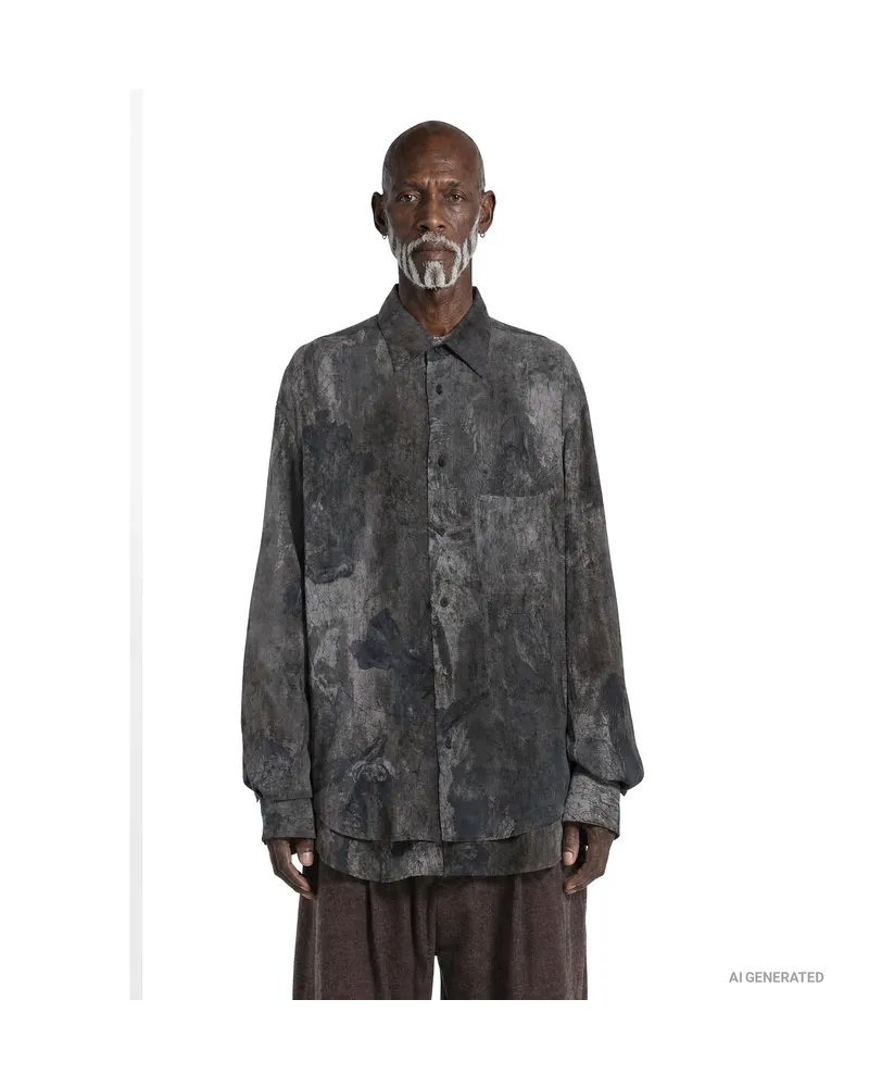 Ziggy Chen Digital Print Layered Shirt Grey