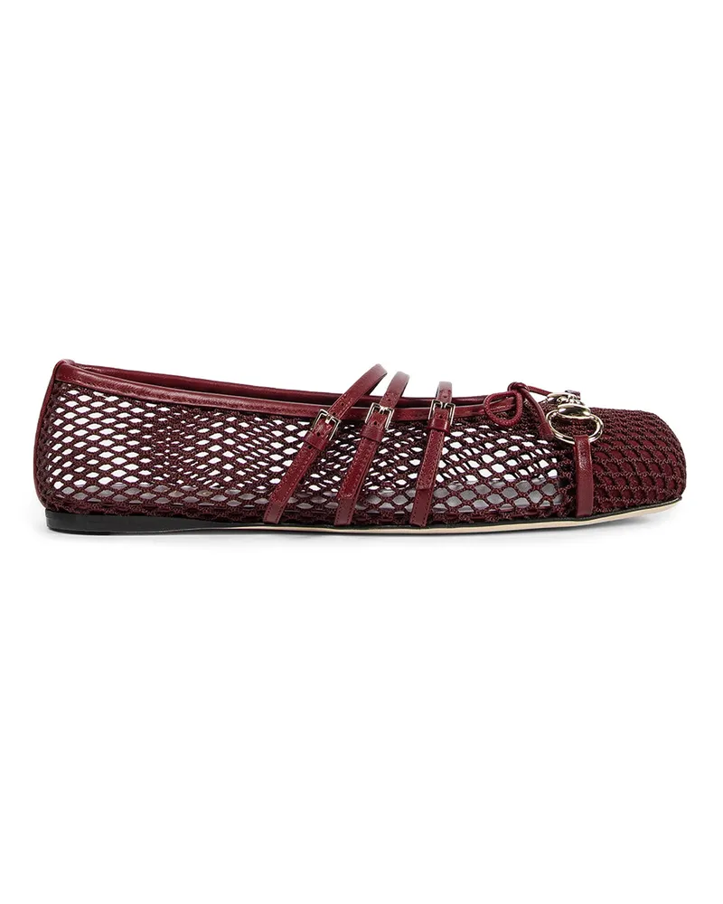 Gucci Mesh Horsebit Ballerinas Red