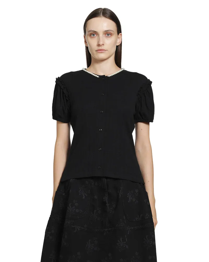 Simone Rocha Pointelle Puff Sleeve Cardigan Black