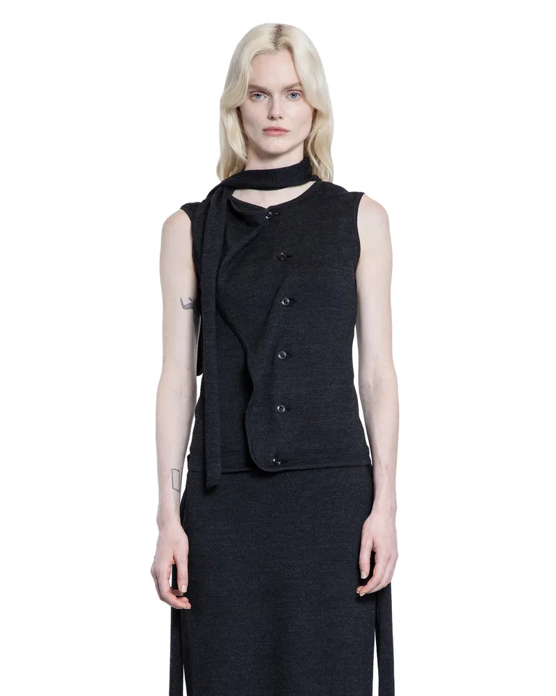 Christophe Lemaire Asymmetrical Sleeveless Cardigan Grey