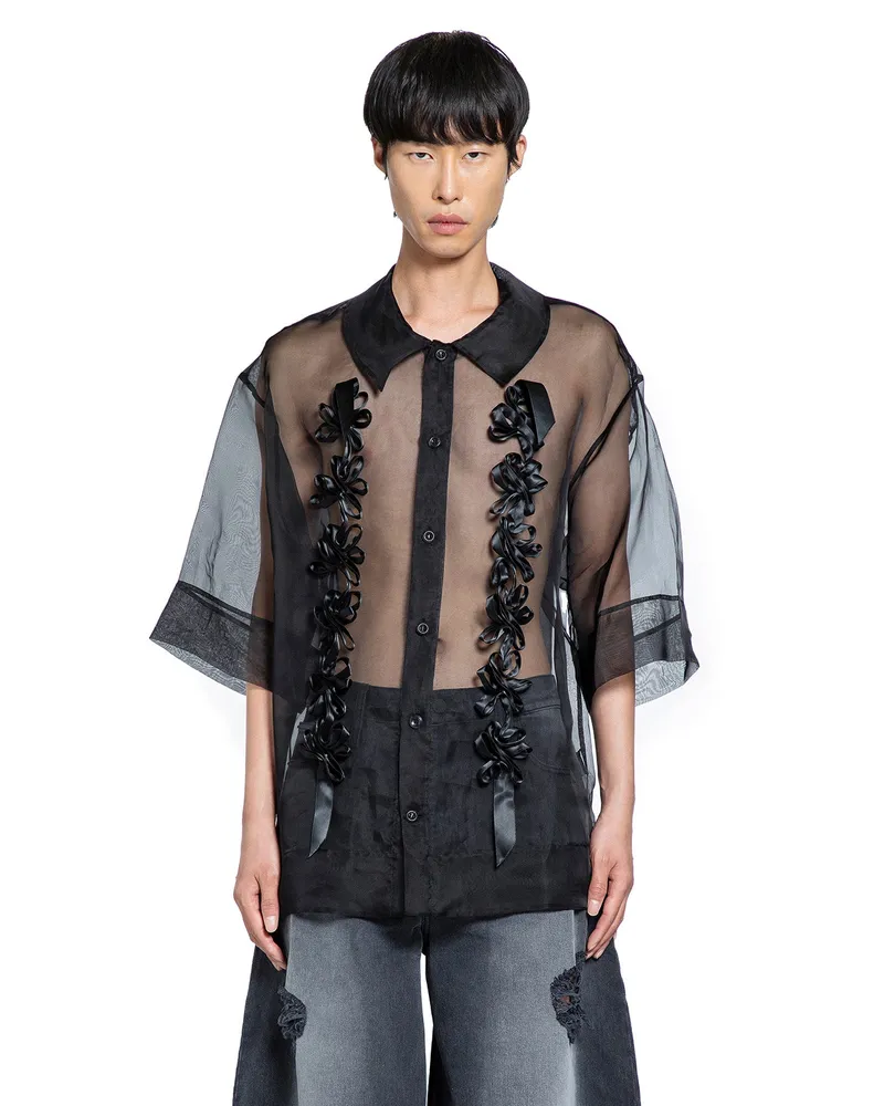 Simone Rocha Ribbon Daisy Chain Boxy Shirt Black