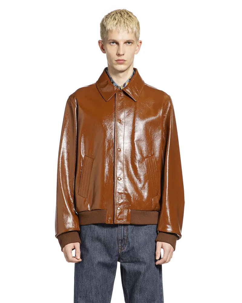 Fendi Lacquered Leather Jacket Brown