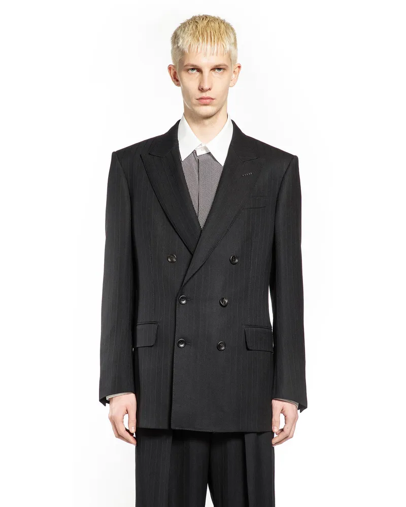 Tom Ford Wool Stripe Double-Breasted Blazer Black