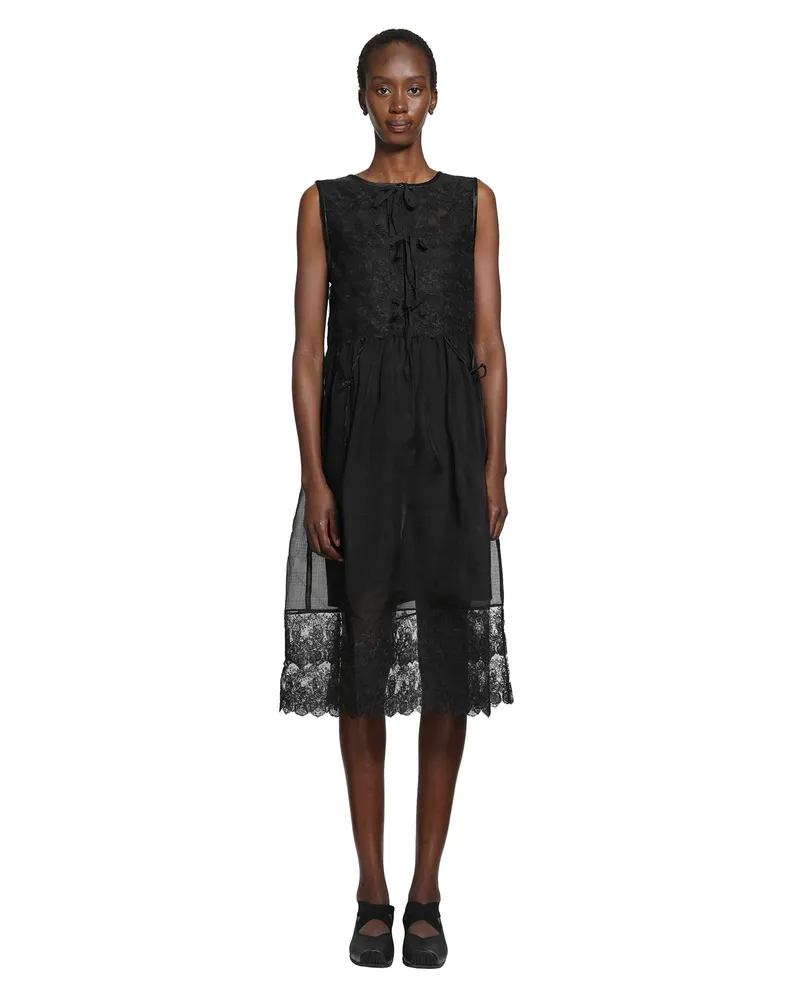 Renli Su Silk Sheer Lace Mini Dress Black