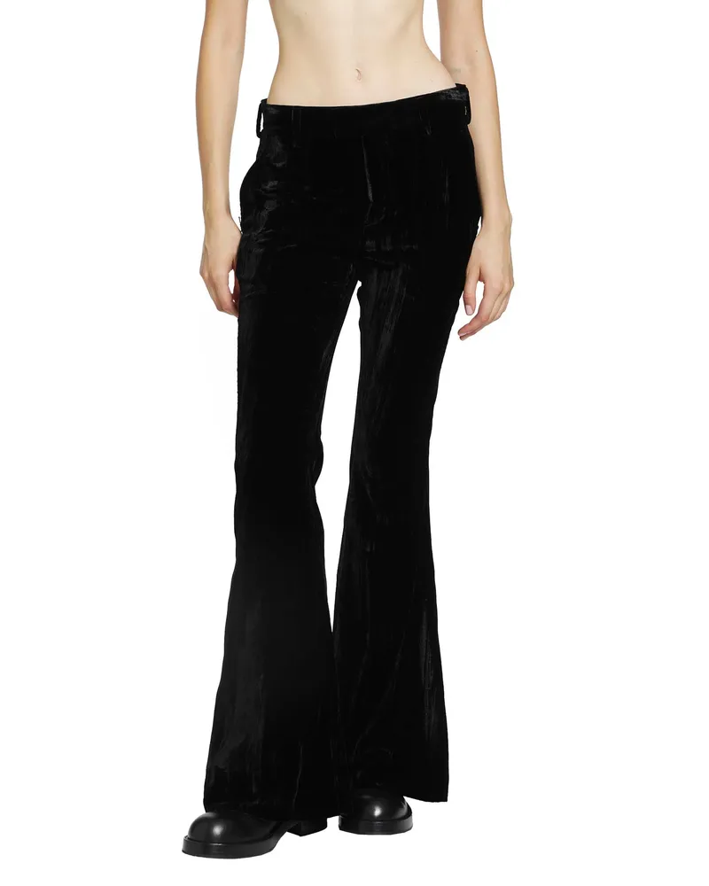 Ann Demeulemeester Adri Bootcut Trousers in Froissé Velvet Black