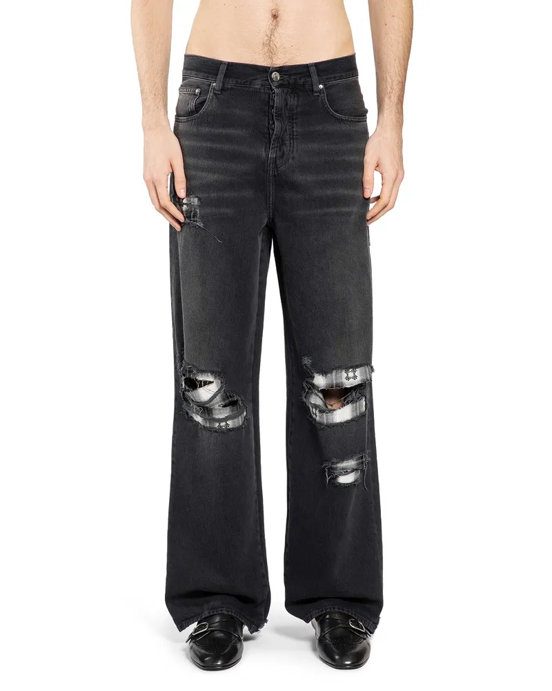 Amiri Flannel Repair Baggy Jeans Black