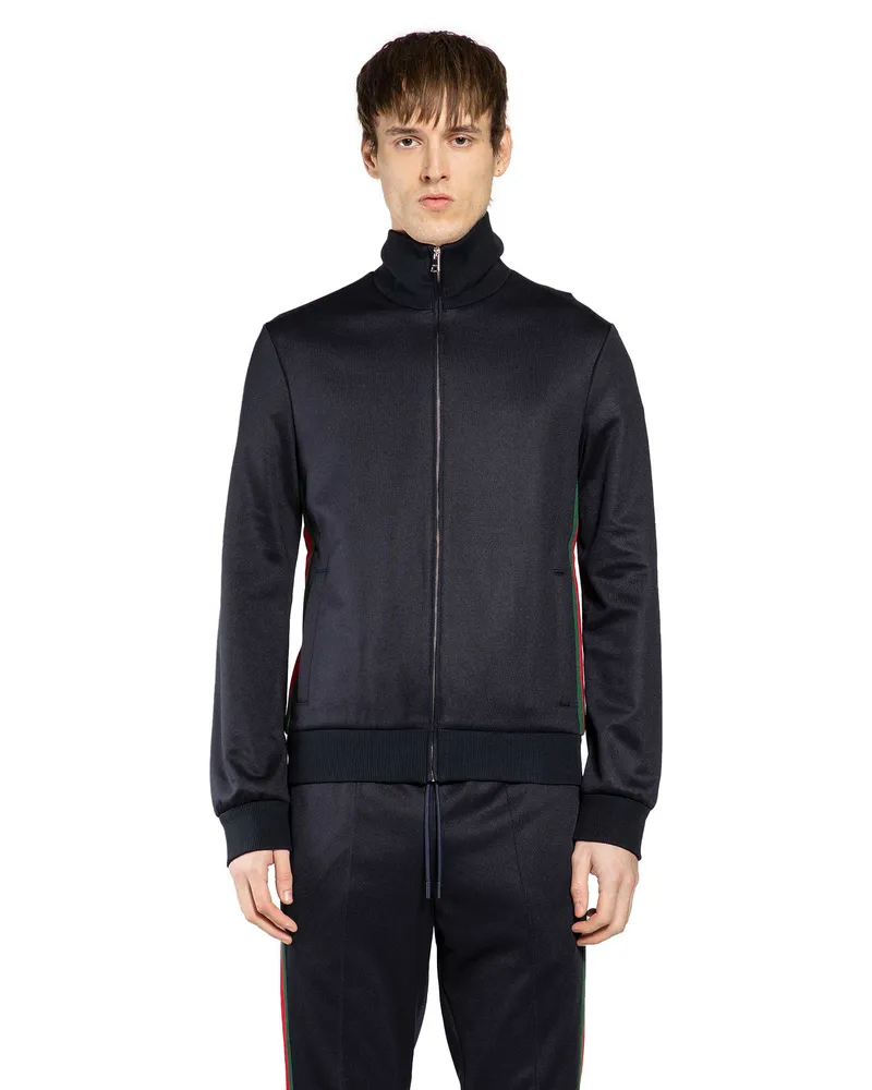 Gucci Technical Jersey Track Jacket with Web Blue