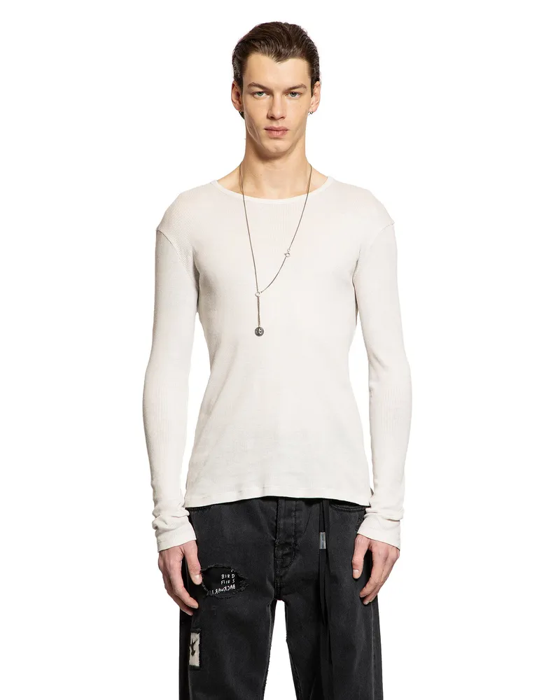 Ann Demeulemeester Greg Long Sleeve T-Shirt in Cotton Rib Jersey Off-white