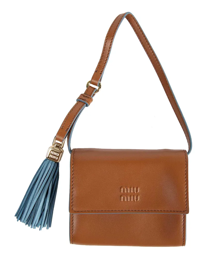 Miu Miu Leather wallet with shoulder strap Brown