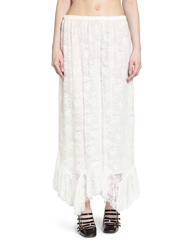 Chloé Ruffled Midi Skirt in floral Silk jacquard White