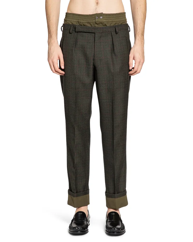 Prada Check Wool Trousers Green