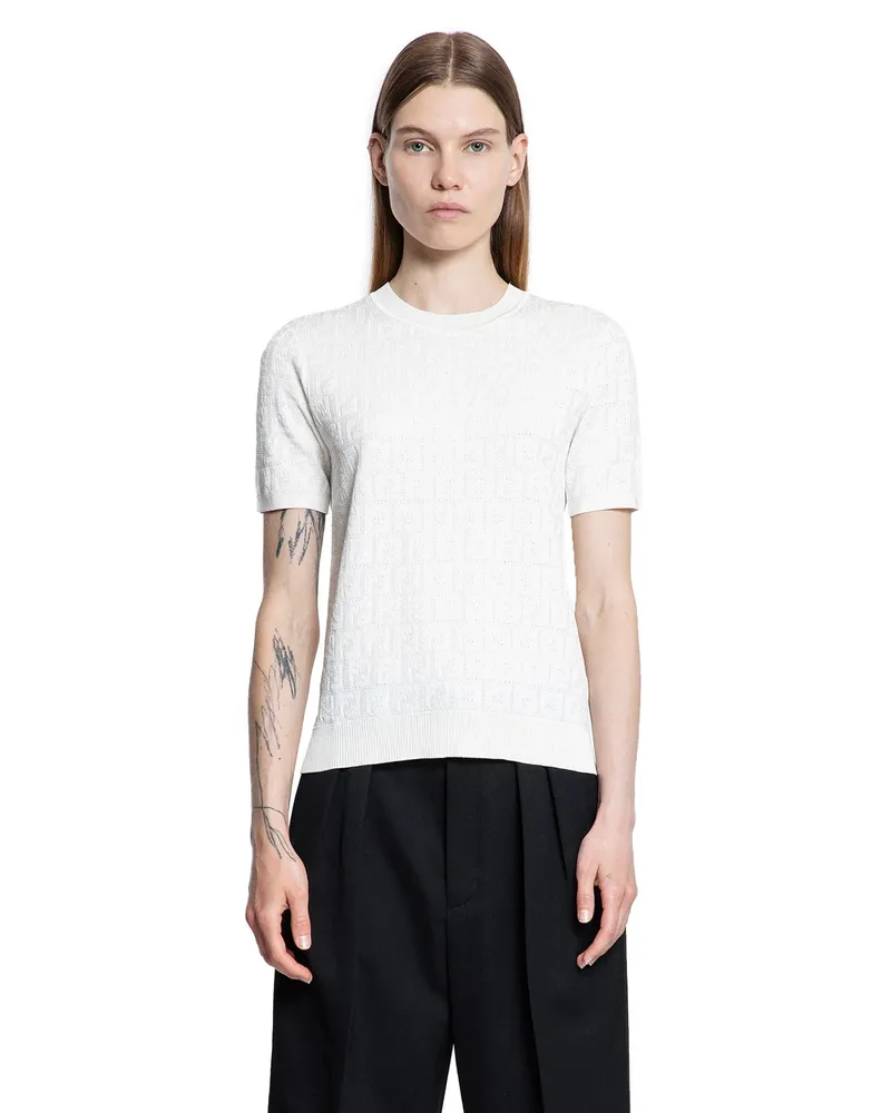 Fendi FF Viscose Cotton Knit Top White