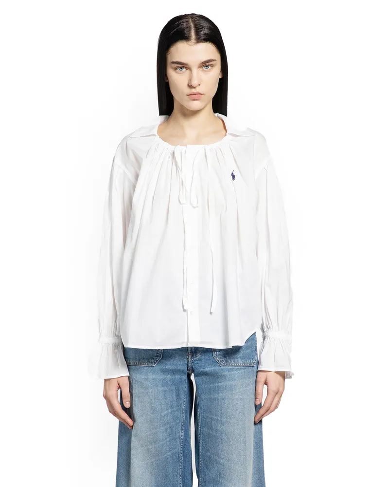 Ralph Lauren Tie-Neck Cotton Poplin Top White