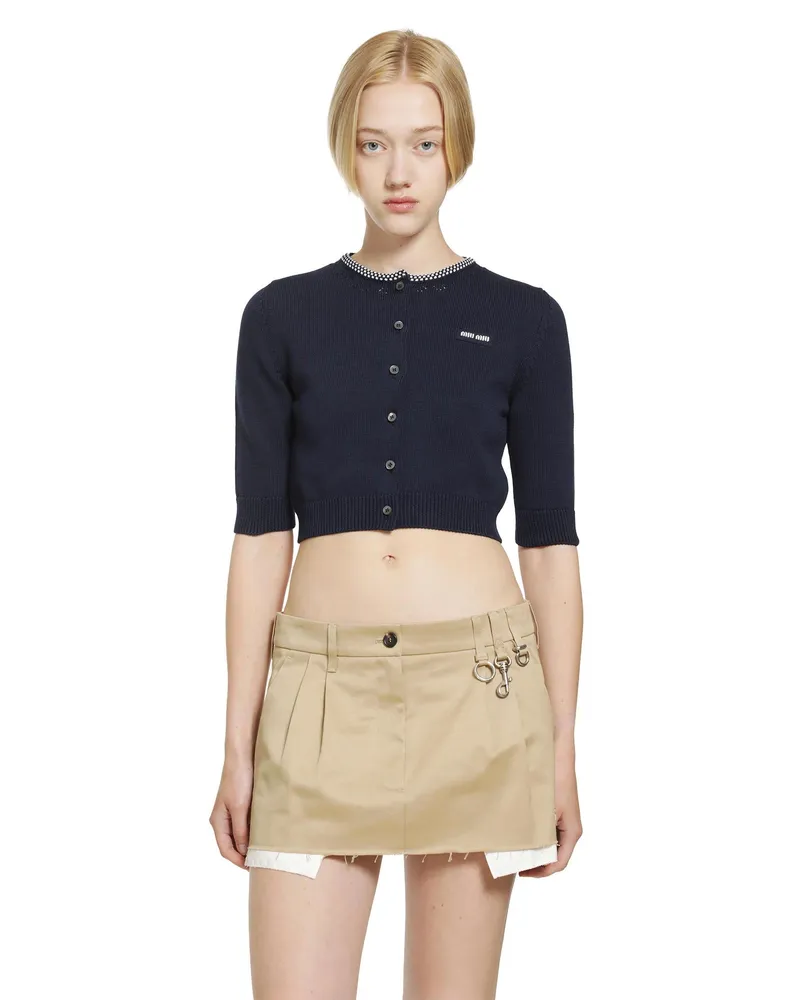 Miu Miu Cotton Cropped Cardigan Blue