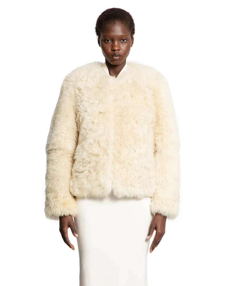 Tom Ford Collarless Shearling Jacket Off-white