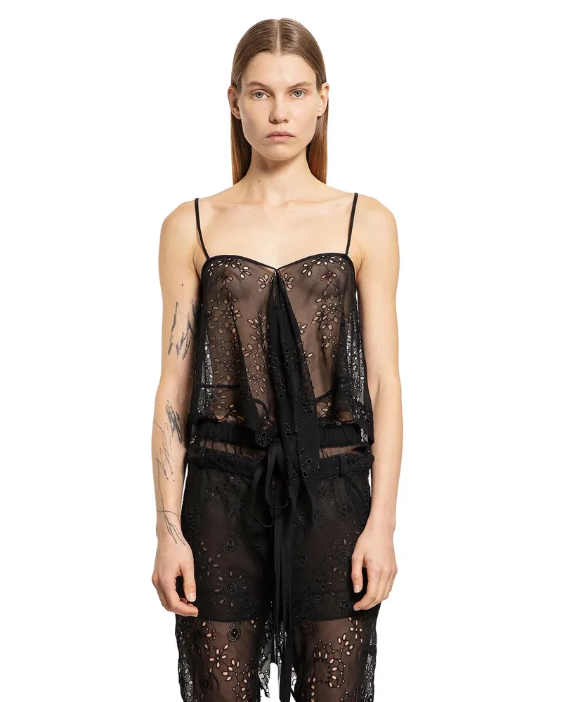Ann Demeulemeester Bria Top Micro in Broderie Anglaise Black