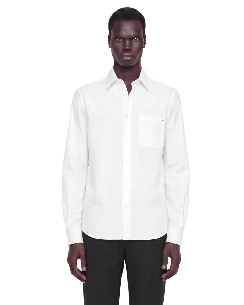 Valentino Garavani V Gold Pocket Shirt in Oxford Cotton White