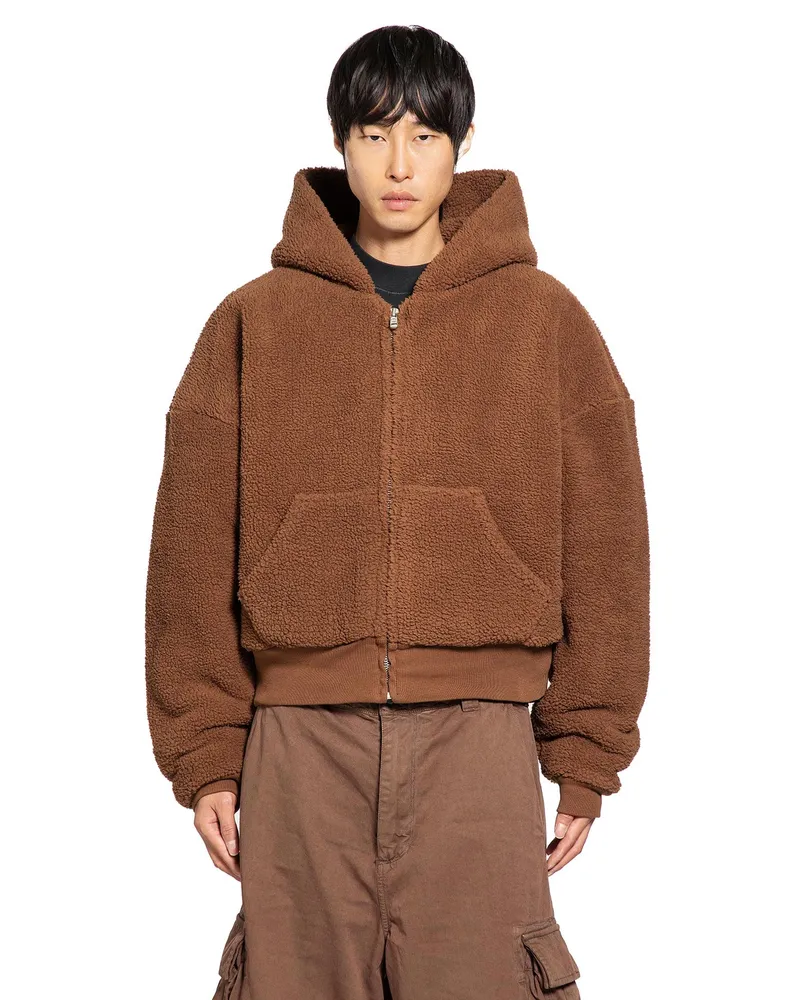 ERL Unisex Terry Fleece Zip-Up Hoodie Brown