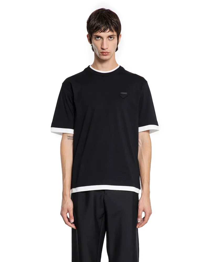 Prada Layered Cotton T-Shirt Black&white