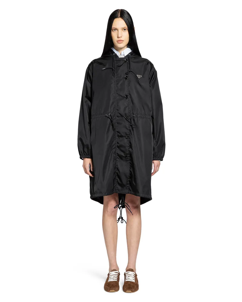 Prada Jewel Button Raincoat Black