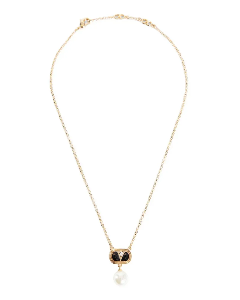 Valentino Garavani Oval enamelled vlogo necklace Gold