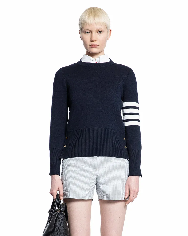 Thom Browne Milano Stitch Merino Wool 4-Bar Sweater Blue