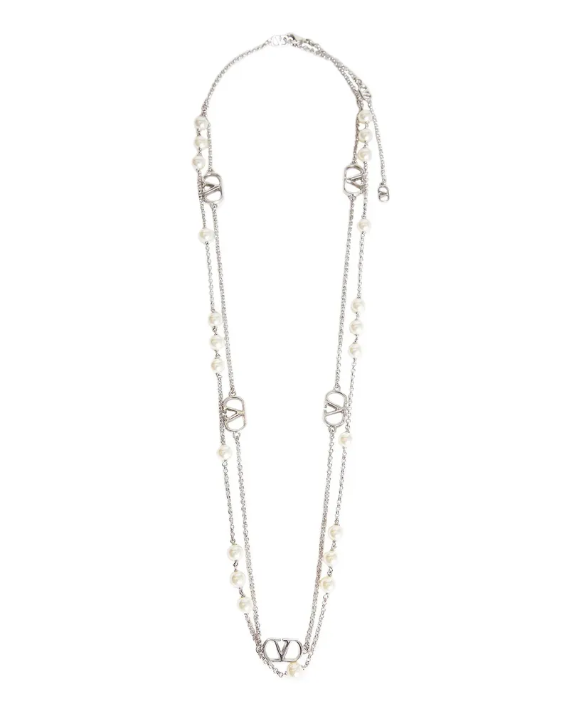 Valentino Garavani Collana Vlogo Signature con Perle Swarovski Silver