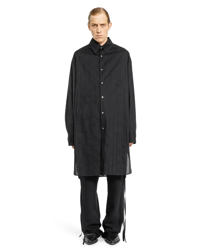 Ann Demeulemeester Dagbart Long Shirt in À Jour Cotton Poplin Black