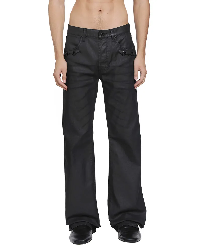 Gucci Flared Coated Cotton Twill Jeans Black