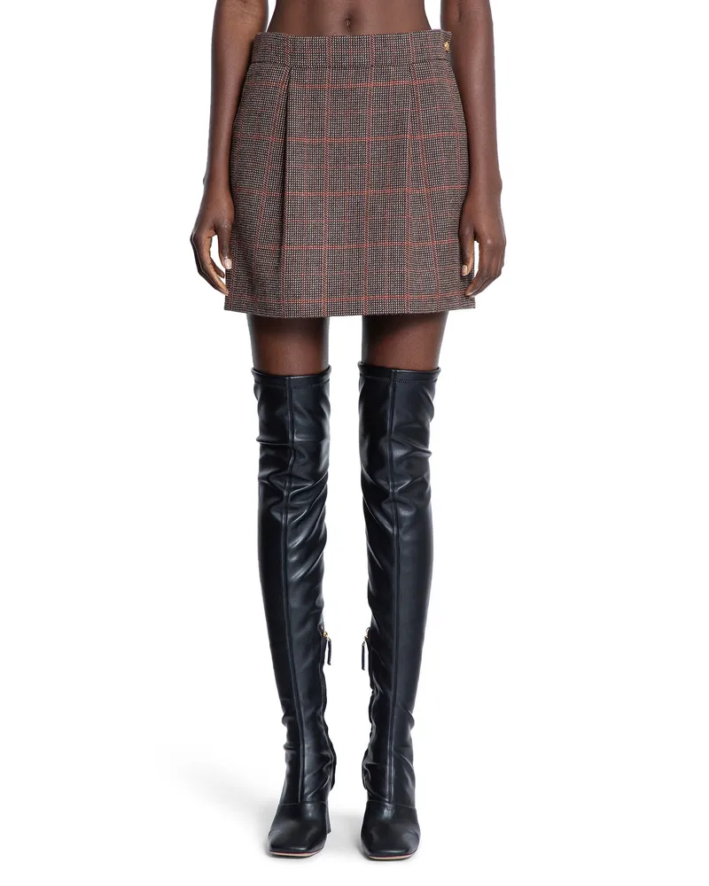 Chloé Pleated Mini Skirt in Check Wool Brown
